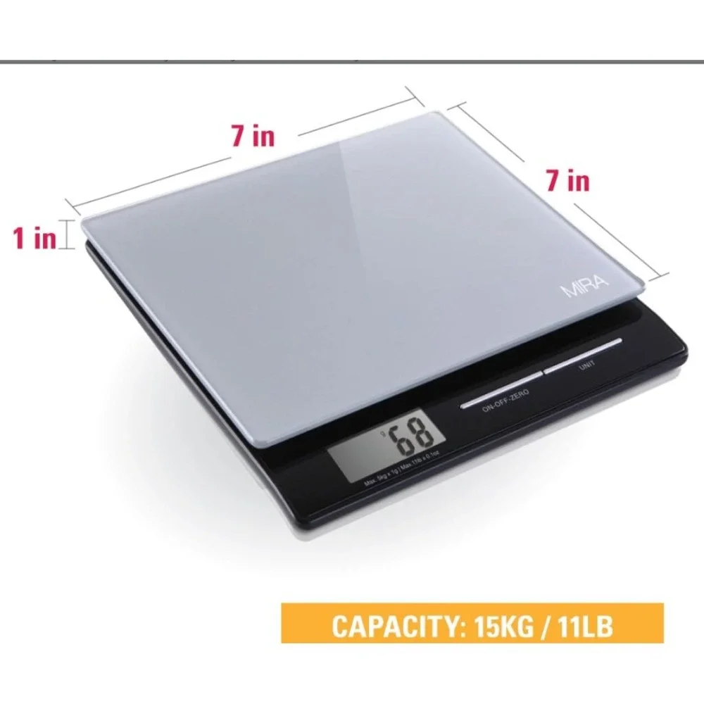 MIRA 11 lb Digital Food Scale - Glass Platform with Multi-Unit Measurement